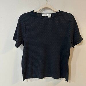 All Points By Reference Point Black Crewneck Embroidered Top Women’s Size Large